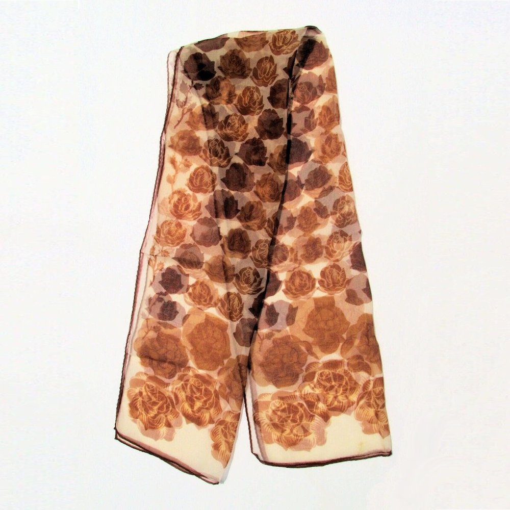 Vintage Floral Chiffon Neck Scarf 42" x 13"